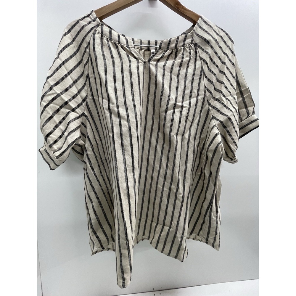 Lee and Nicole Women's  Beige And Black Striped Linen Cotton Blend Top Sz Xl